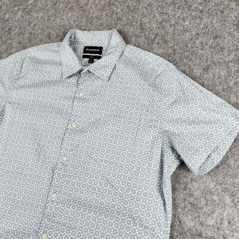 Bonobos Shirt Men XL Blue Slim Fit Short Sleeve Geometric Print Casual Button Up